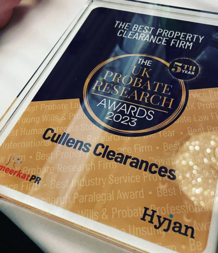 Cullens Clearances Celebrates Major Win at UK Probate Research Awards 2023