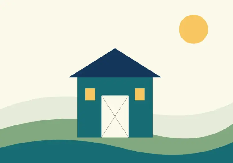 Illustration of a farm barn in the Surrey landscape