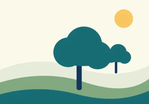 Illustration of trees and green Surrey countryside