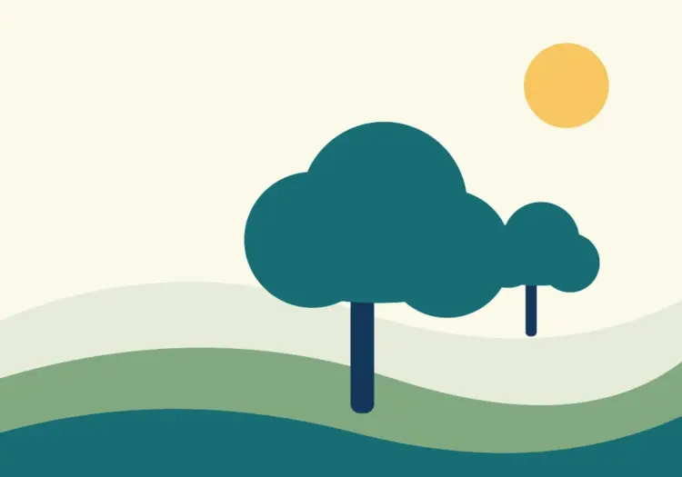 Illustration of trees and green Surrey countryside