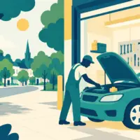 Illustration of a mechanic inspecting a car