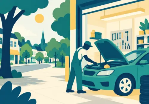 Illustration of a mechanic inspecting a car