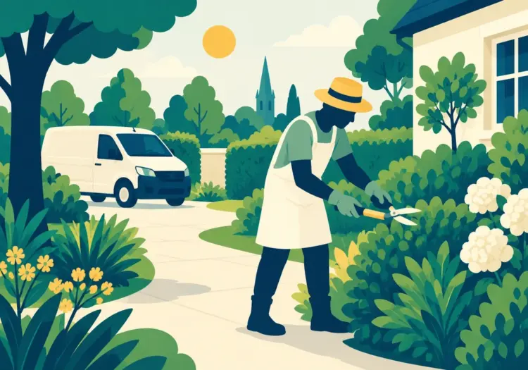 Illustration of a gardener at work in Surrey