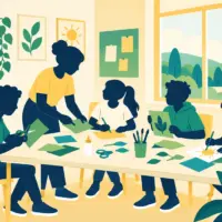 Illustration of young people at a community group