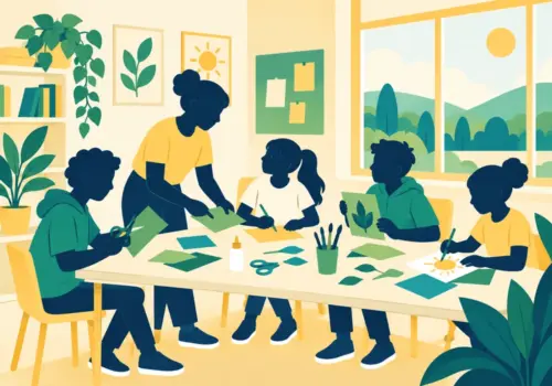 Illustration of young people at a community group