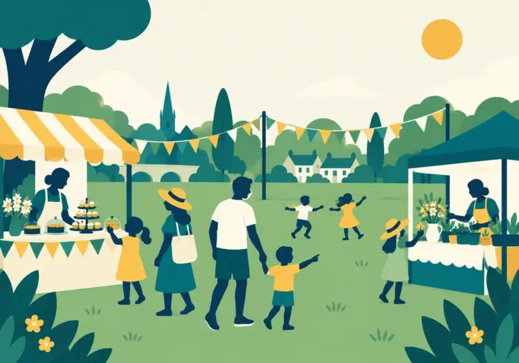 Illustration of a community fete in Surrey