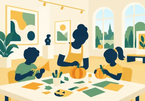 Illustration of children making Halloween crafts