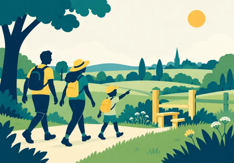 Illustration of a countryside walk in Surrey