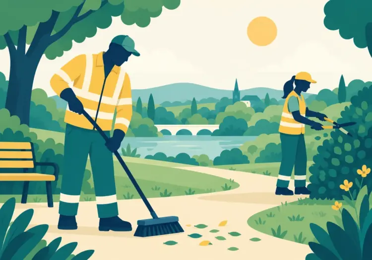 Illustration of a local council worker in a Surrey park
