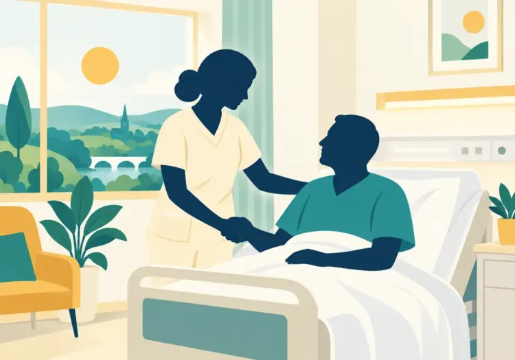 Illustration of a healthcare worker supporting a patient